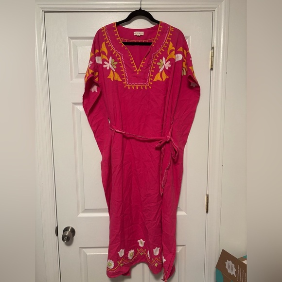 Roller Rabbit Embroidered Caftan Dress Small Boho Resort Wear, Beach Cover Up - Picture 10 of 14